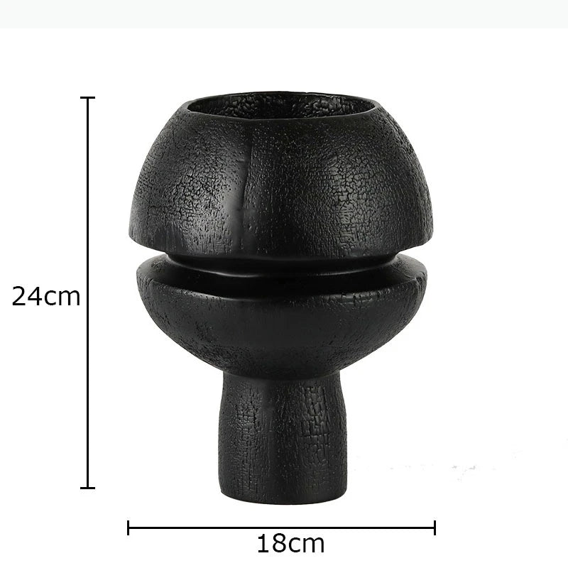 décoration intérieure vase noir sculptural moderne minimaliste texturé 24cm 18cm