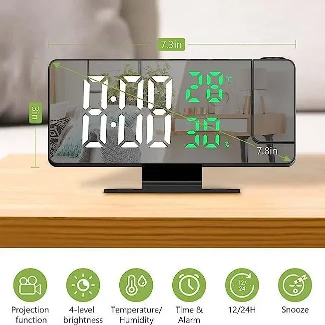 horloge projecteur numérique moderne affichage température couleur noir blanc verte rouge tactile