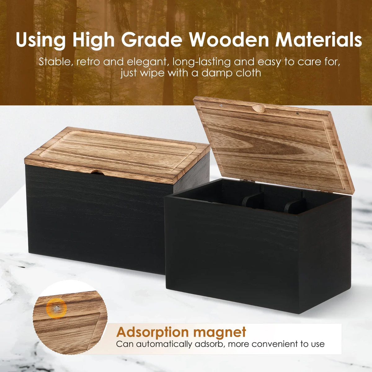 boîte rangement bois moderne vis tampons coton hygiénique minimaliste organisation produits féminins