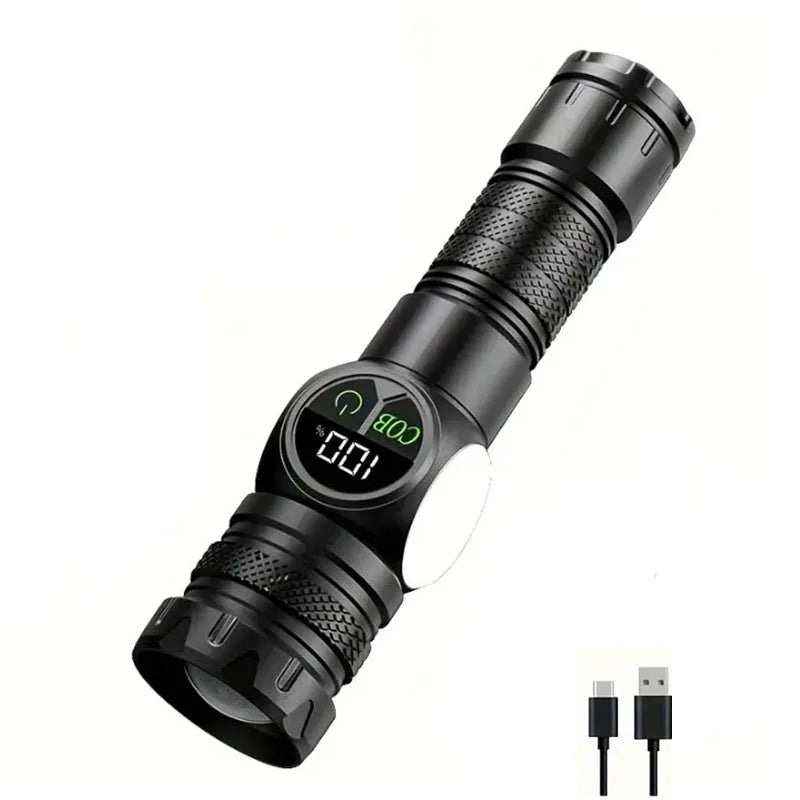 torche rechargeable led noire modes lumiere rouge aimant affichage lcd port usb camping adultes