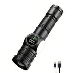 torche rechargeable led noire modes lumiere rouge aimant affichage lcd port usb camping adultes