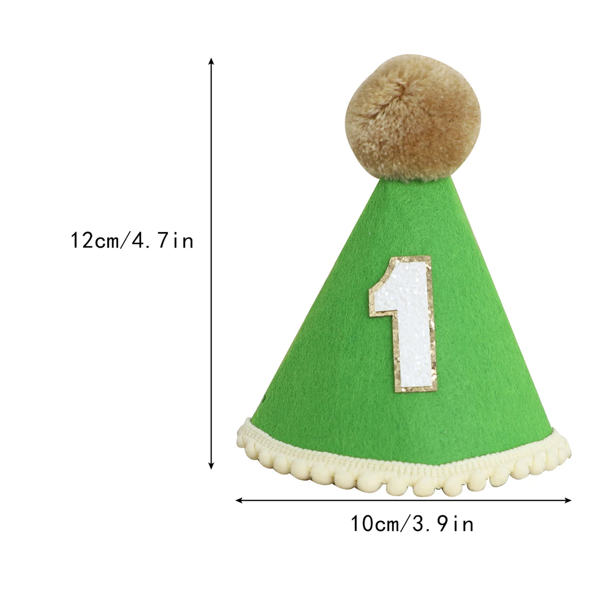 chapeau fête conique bleu clair vert numéro bordure dorée pompon beige festive anniversaire première