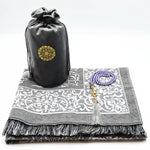 tapis prière ornements floraux rouge gris noir pochette prière traditionnel résistant lavage main İslam