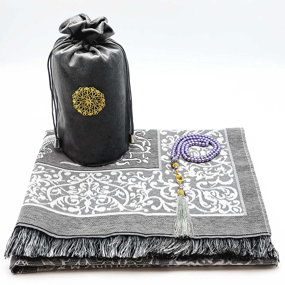 tapis prière ornements floraux rouge gris noir pochette prière traditionnel résistant lavage main İslam