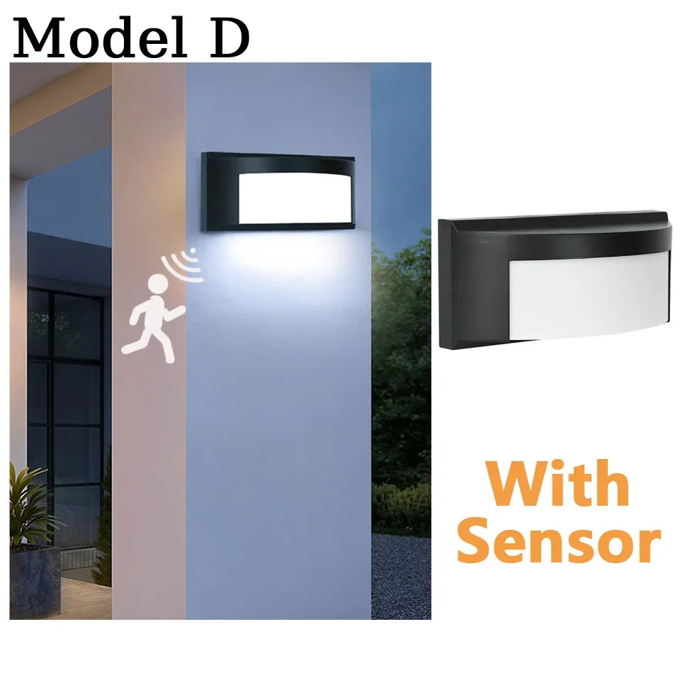 lampes murales led noir blanc géométrique ip66 moderne détecteur mouvement piro étanche