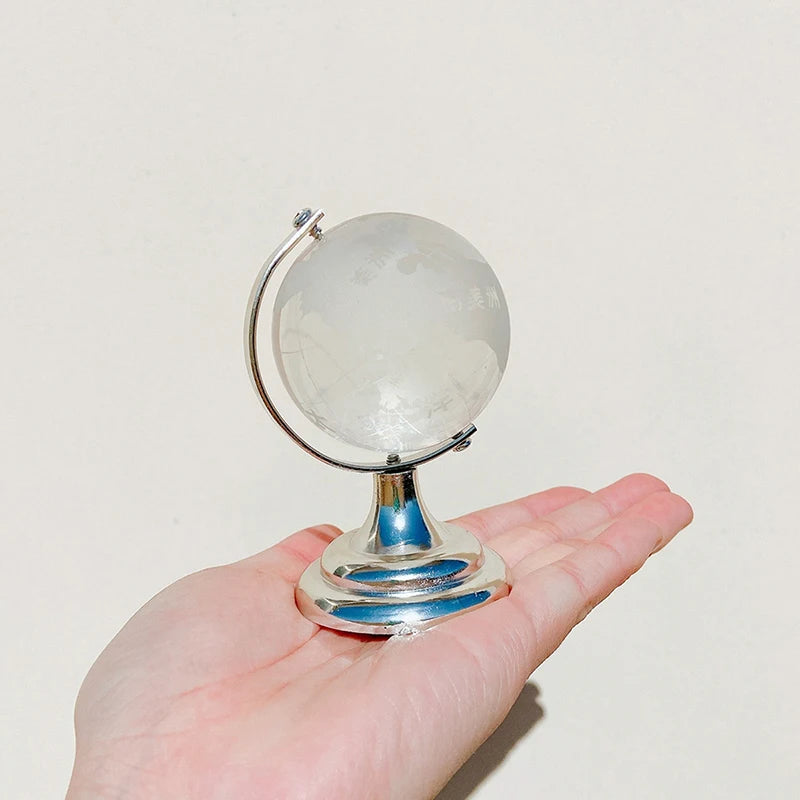 globe terrestre transparent verre relief géographique argenté décoration maison vintage miniature