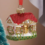 Maison miniature en verre rouge pour décorations de fêtes