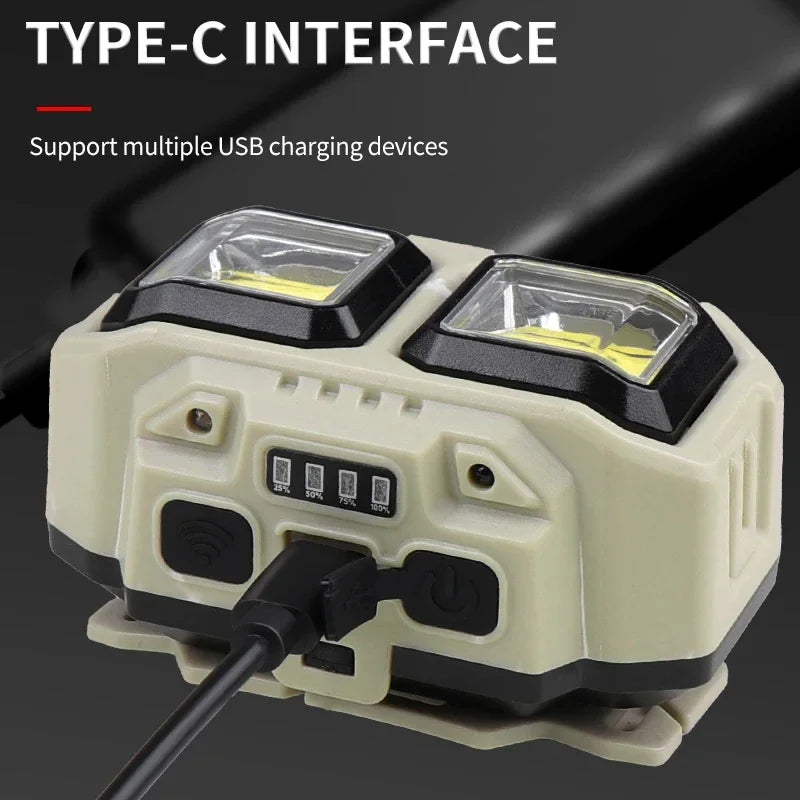 lampe frontale led rechargeable tissu noir beige bande ajustable camping