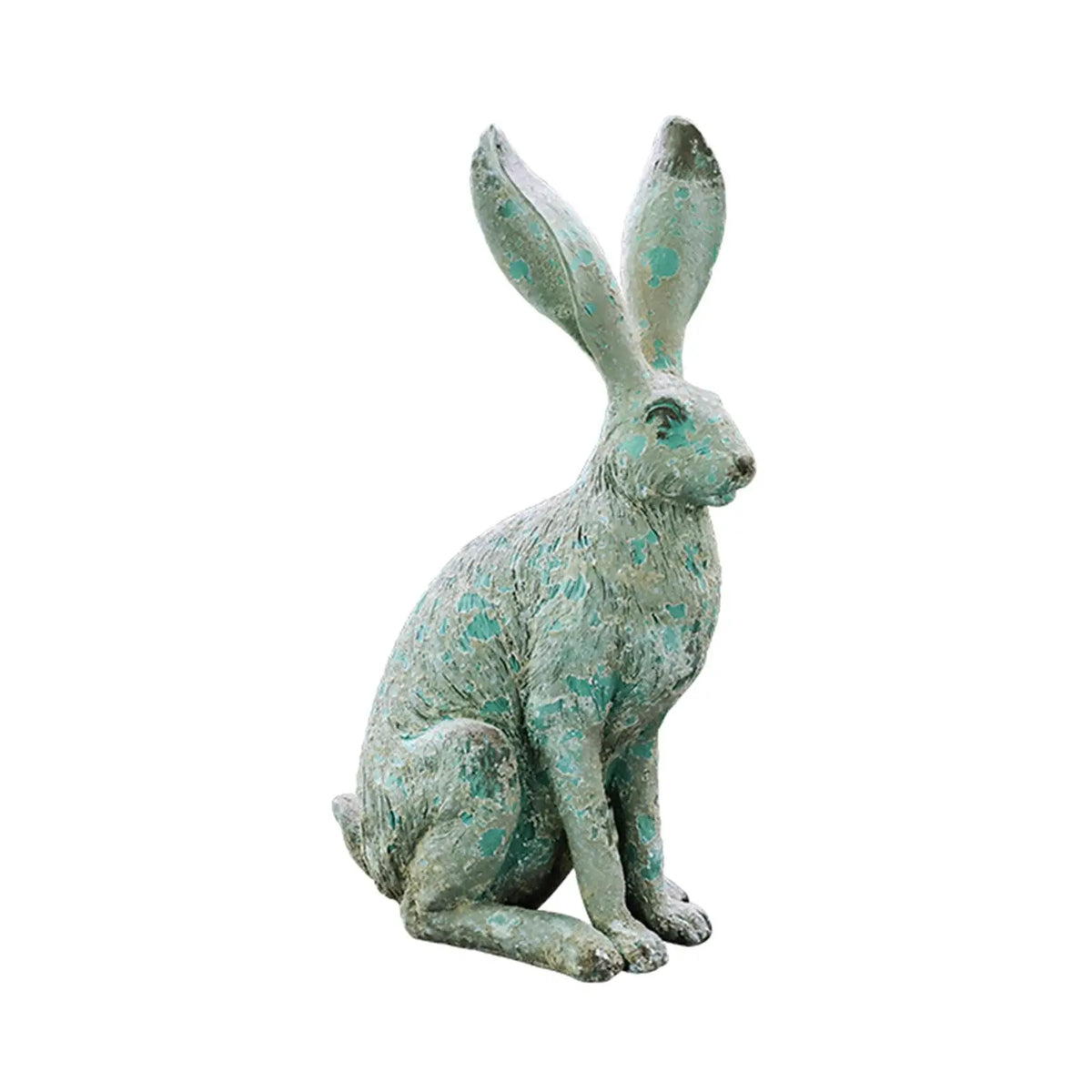 statue lapin résine vert patiné texture grungy jardin décoratif rustic artisanal