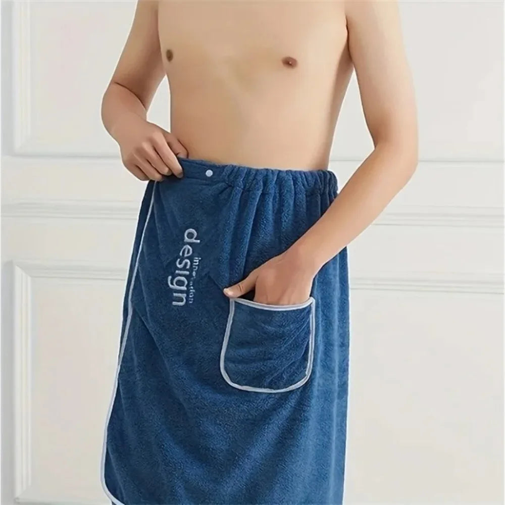 serviette bain rapide microfibre brodée poche élastique bleu marine gris moderne confortable