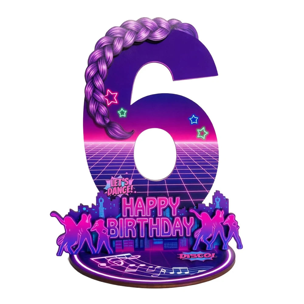 décoration anniversaire enfant années 80 disco numérotée violet rose magenta jaune
