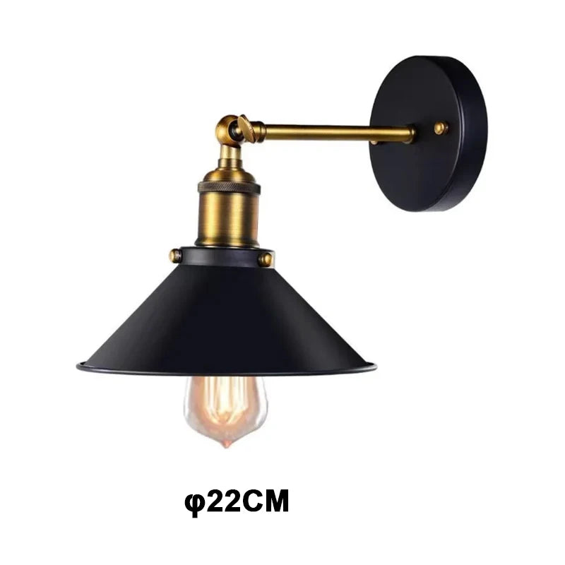 lampe murale industrielle noir ampoule filament éclairage quotidien cuisine chambre mat doré fixée mur
