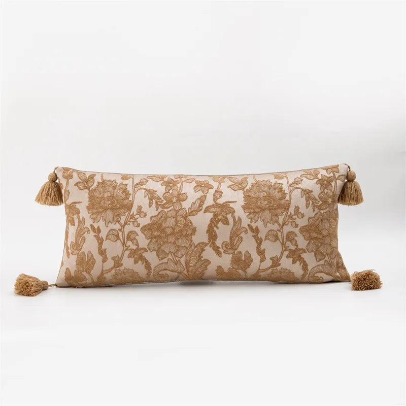 coussin patchwork fleur bohème chic blanc orange pompons adhésif 30x70cm 45x45cm polyester coton lavable
