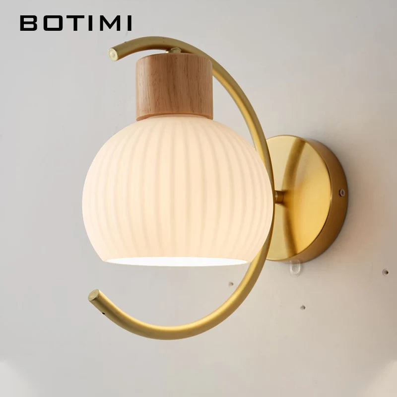 lampe murale moderne bois blanc doré éclairage chambre entrée scandinave fixée mur