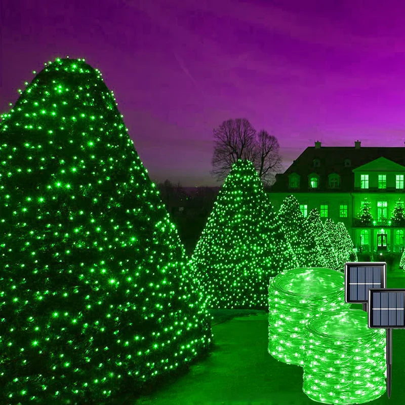guirlande lumineuse solaire extérieure vert clips fixation jardin décoration fête