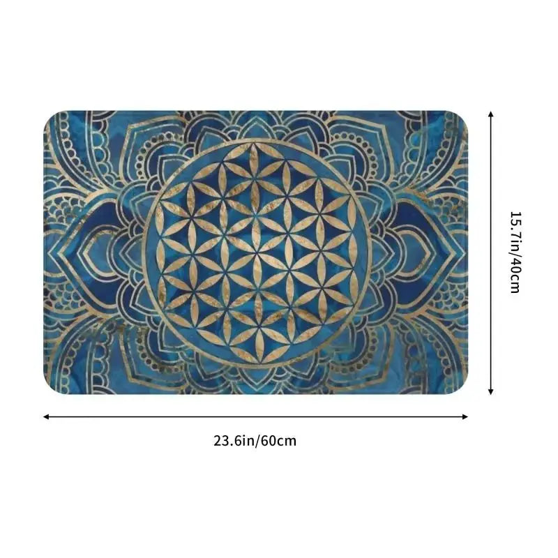 tapis bain bleu doré motif mandala géométrique boho antidérapant salle bain