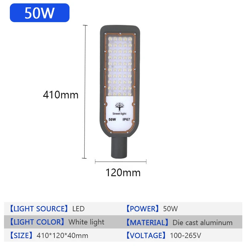 lampe rue led moderne gris métallique ip67 200w 100w 150w 50w