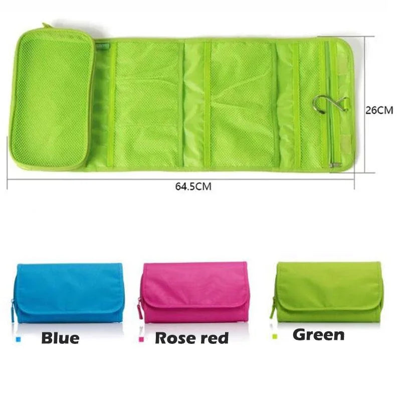 sac voyage pliable suspendu rose vert bleu compartiments poches zippées toile texturée transparent fond