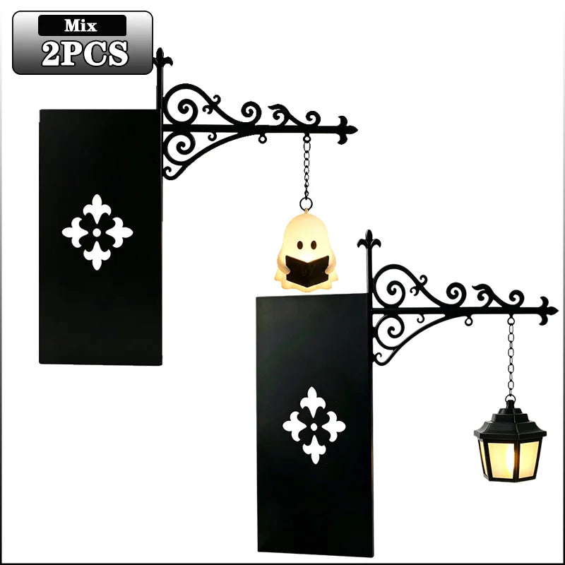 lampe table vintage sorcière citrouille halloween noir motif fleur rétro bibliothèque décoration