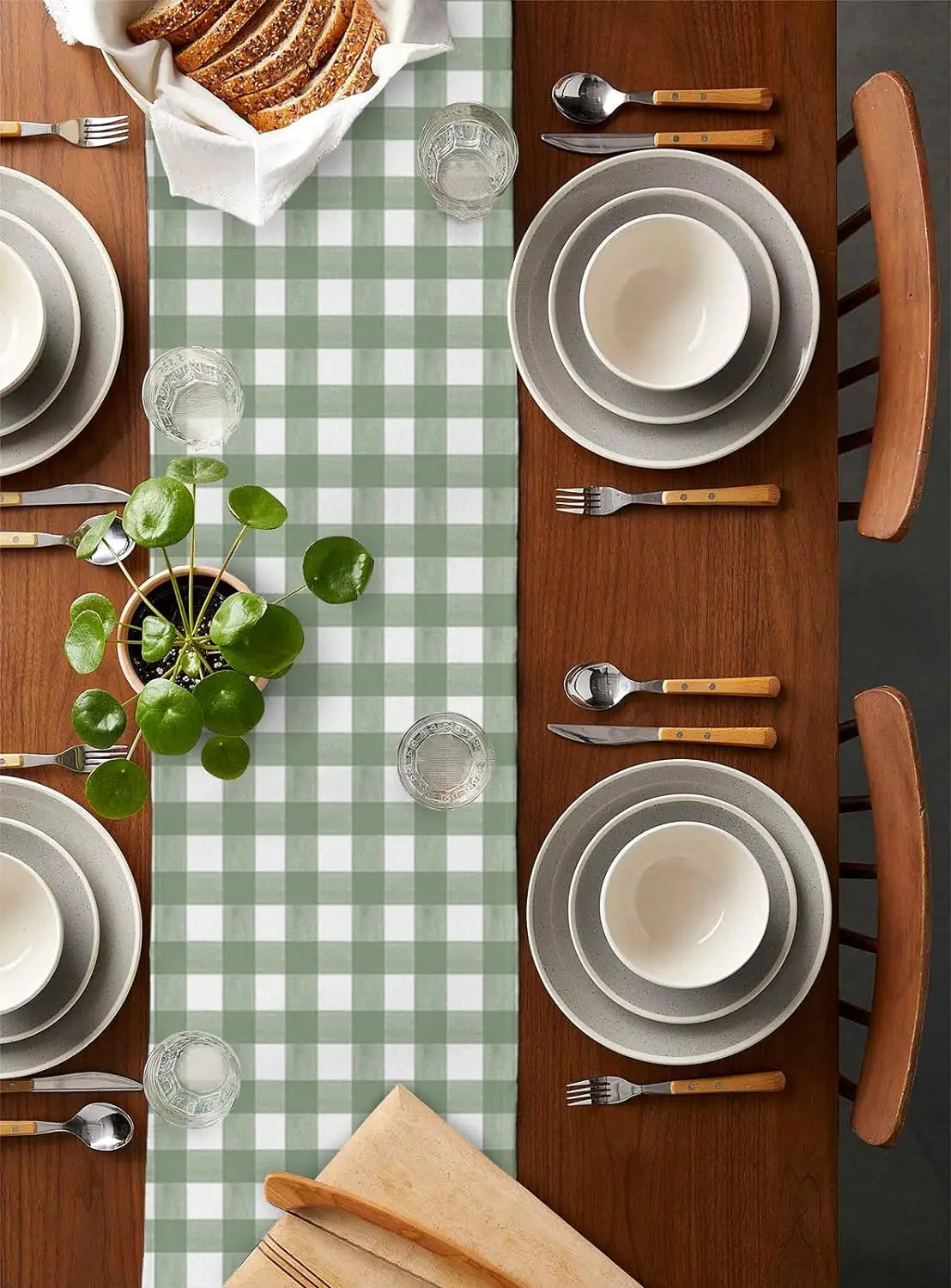 chimene table lin carreaux vert clair classique farmhouse decoration table verte blanc farmhouse decoration