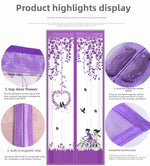 rideau porte magnétique violet fleurs oiseaux moderne anti moustiques polyester facile