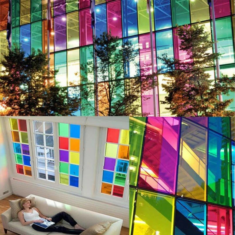 film translucide multicolore rayures horizontales protection uv clips moderne autocollant bricolage vitre