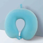 oreiller voyage bleu doux ergonomique coussin double face polyester coton rangement