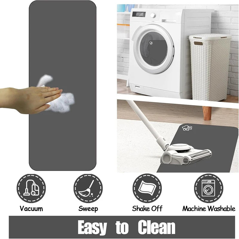 tapis imperméable rapide séchage moderne deux bols animaux compagnie chien endormi noir respectueux environnement