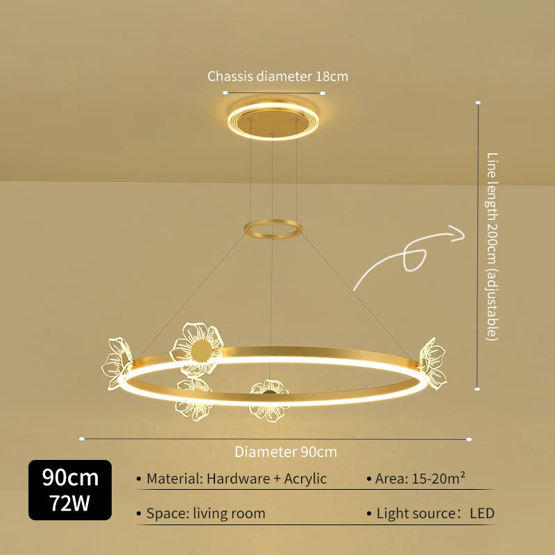 suspension lumineuse moderne fleurs papillons or blanc led 2000lm 10ampoules