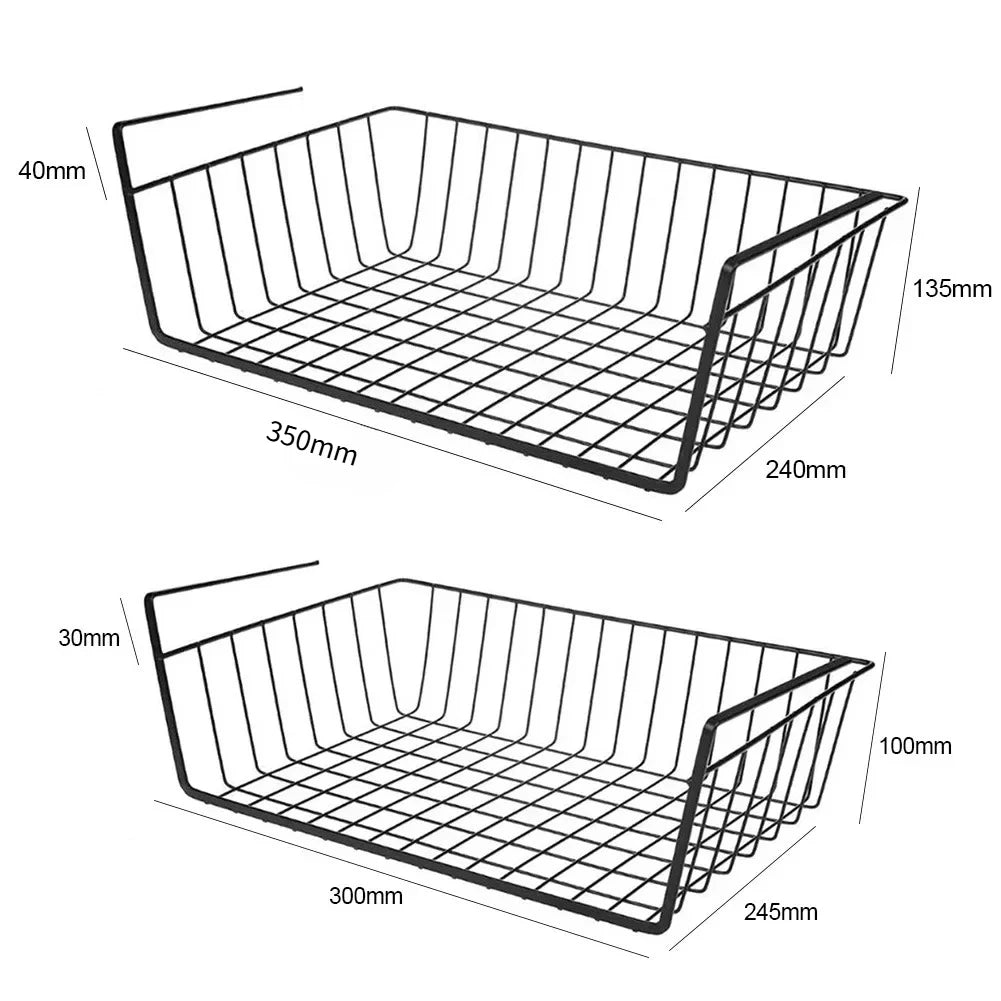 paniers suspendus grille métallique blanc noir clips cuisine organisation moderne