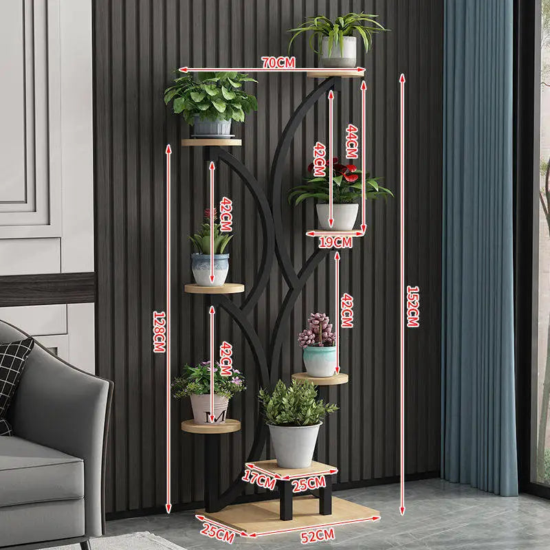 meuble plantes moderne minimaliste noir doré blanc structure arborescente plateaux simples