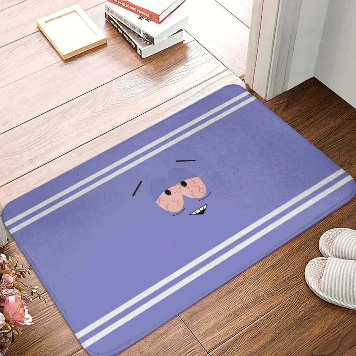 tapis violet clair visage animé moderne feutre daim salle bain chambre décoratif