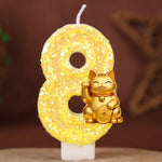 bougies numériques or pailletées chat chanceux anniversaire enfant decoration dessin anime festive fournissons