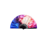 éventail pliant bambou tissu noir multicolore motif géométrique classique moderne