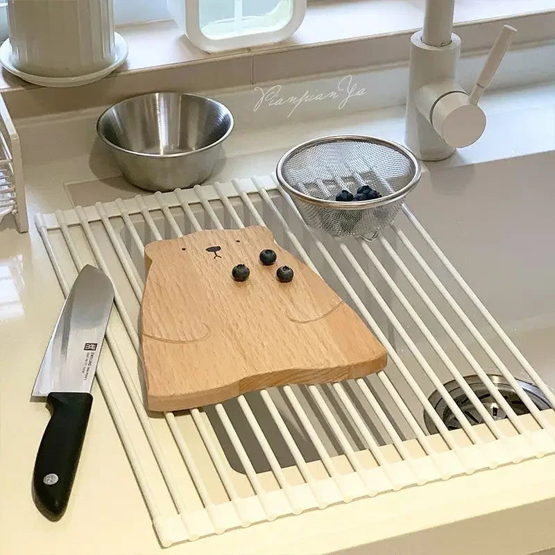 étendoir vaisselle pliable moderne acier inoxydable gris blanc clips fonctionnel cuisine