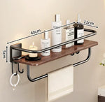 étagère salle bain bois marron foncé moderne fixée mur sans perçage réutilisable multifonctionnelle