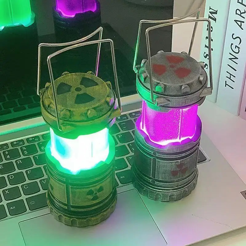 lampe camping vert rayures nucléaire vintage poignée métallique halloween décoration intérieure anniversaire cadeau