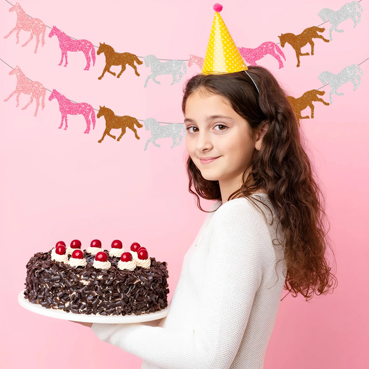 guirlande chevaux glitter rose pâle rose foncé anniversaire décoration festive papier opaque deux pièces