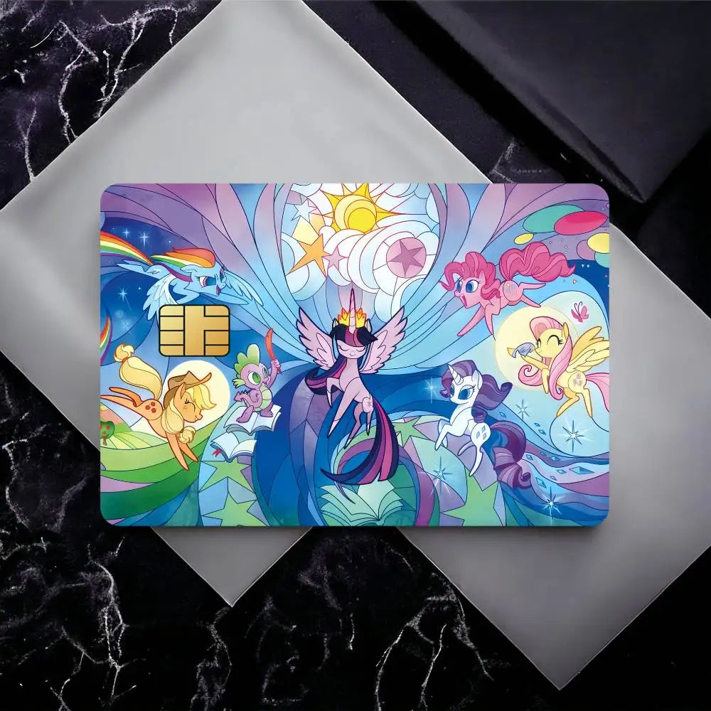 affiche dessin animé my little pony stickers carte bancaire autocollants protection waterproo fantaisie multicolore