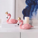figurines flamants roses décoratives résine texturée moderne ornement blanc doré chambre