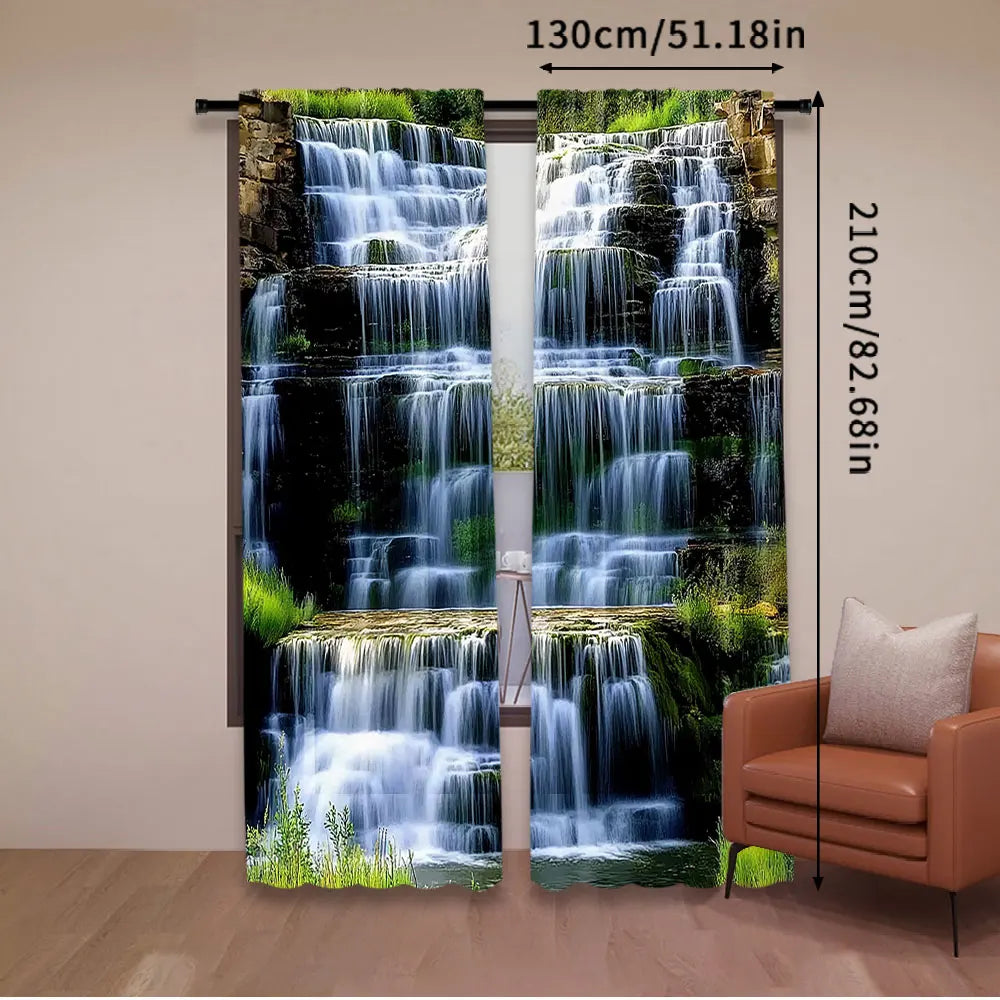 rideaux décoratifs cascade végétation luxuriante deux panneaux polyester moderne naturel
