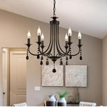 lustre noir cristal métal pendentif ampoules e14 salon chambre classique