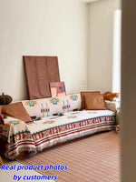 couverture canapé ethnique beige motifs tribaux franges automne hiver boho chic polyestère machine