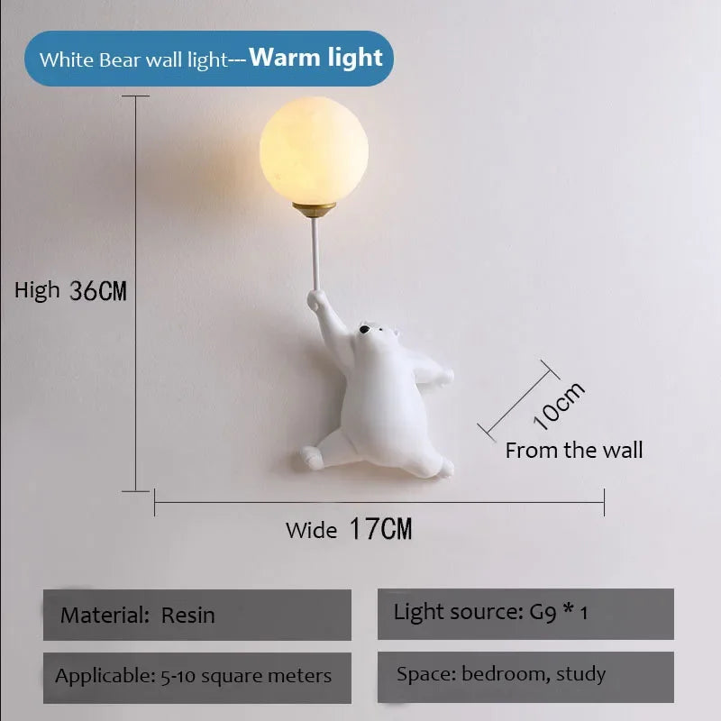 lampe murale moderne ours peluche blanche rose bleu adhésif cartoon chambre enfant