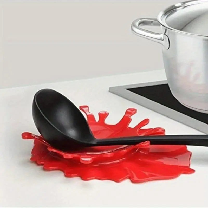 repose ustensiles silicone moderne support cuillère spatule protection cuisine rouge blanc éclaboussures texturé original