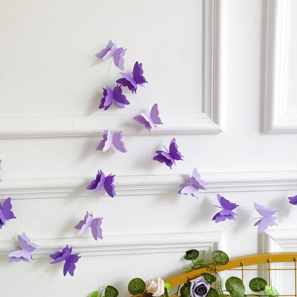 guirlande papillons 3d multicolore décoration anniversaire mariage baptême fêtes années