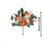 bouquets mariage roses artificielles bleu blanc vert romantique fleurs veloutées feuilles ruban satin blanc
