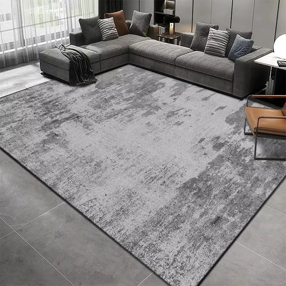 tapis salon moderne gris noir vert motif abstrait décoration maison intérieur appartement doux polyester