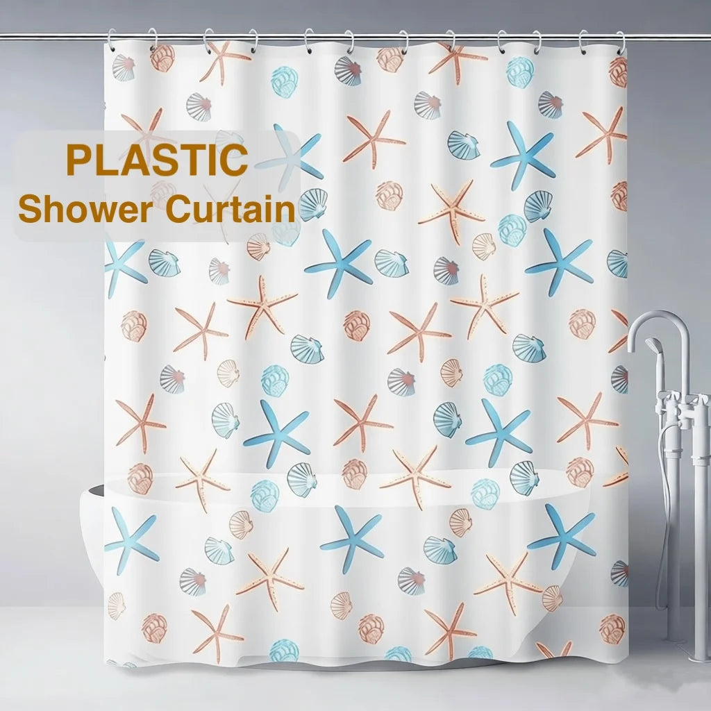 rideau douche étoiles mer moderne éva opaques crochets plastique blanc bleu orange vert