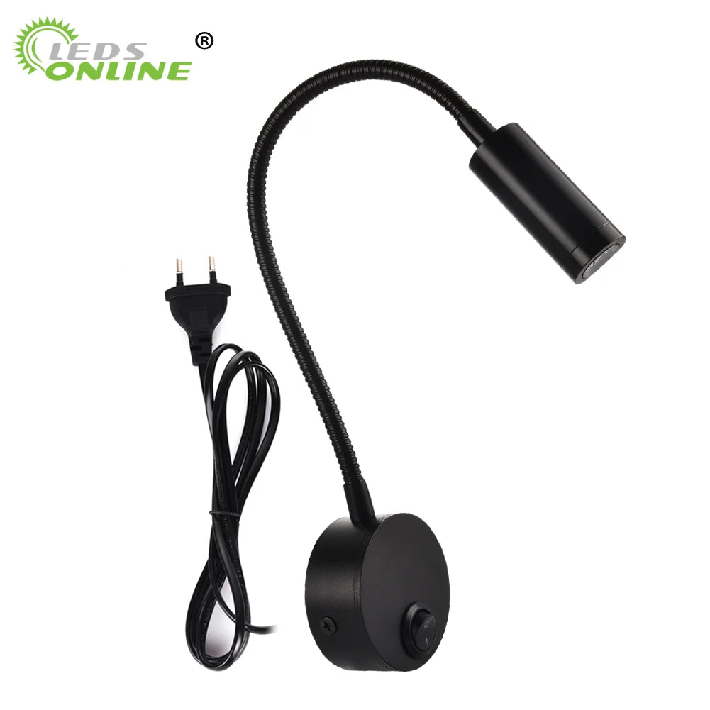 lampe chevet flexible moderne argentée noir interrupteur on off gooseneck brillant chambre minimaliste
